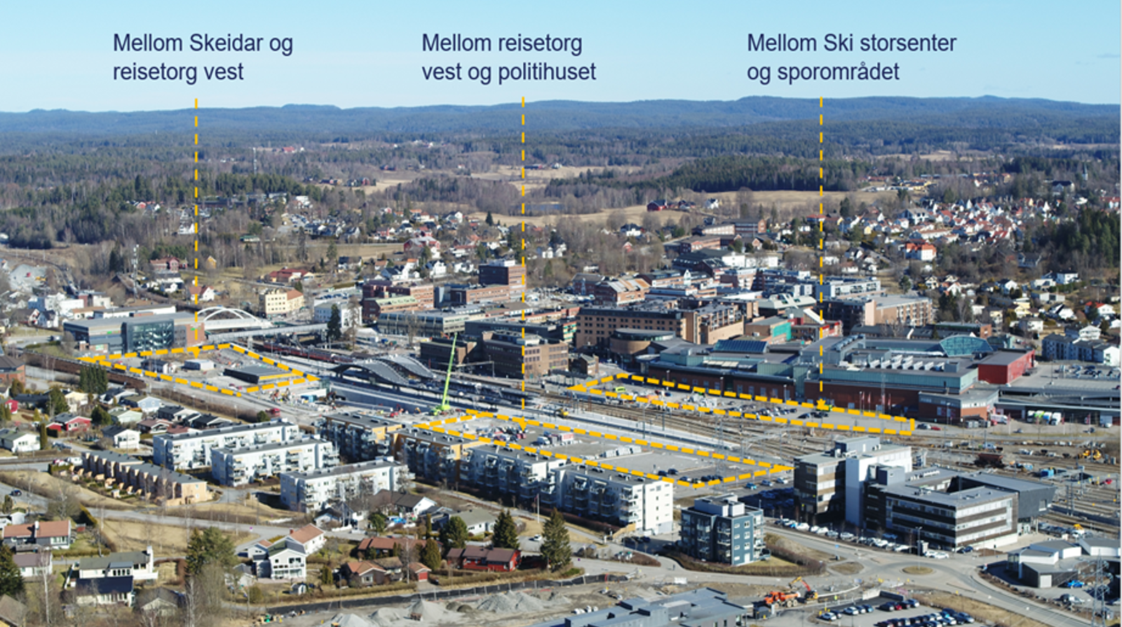 Oversiktsbilde over Ski stasjon og områdene rundt.